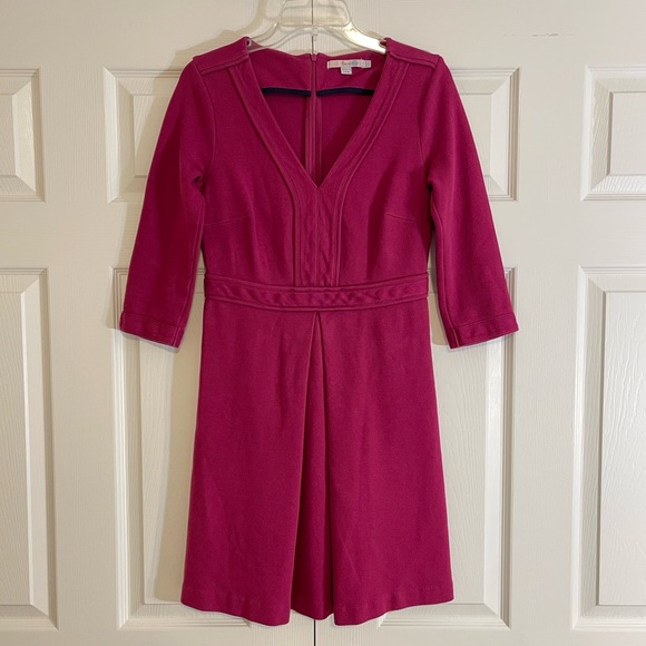 Boden Dresses & Skirts - Boden Mercer Mulberry Textured Cotton Fit & Flare V Neck 3/4 Sleeve Dress
